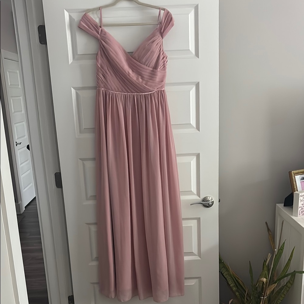 Dusty Rose Chiffon Maxi Dress with Draped Bodice